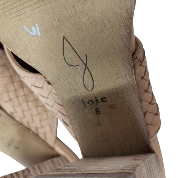 Joie Tan Criss Cross Woven Leather Peep Toe Block Heels Slip On Sandals Size 8 - Picture 8 of 10